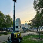 Lighting tower in urban park setting
