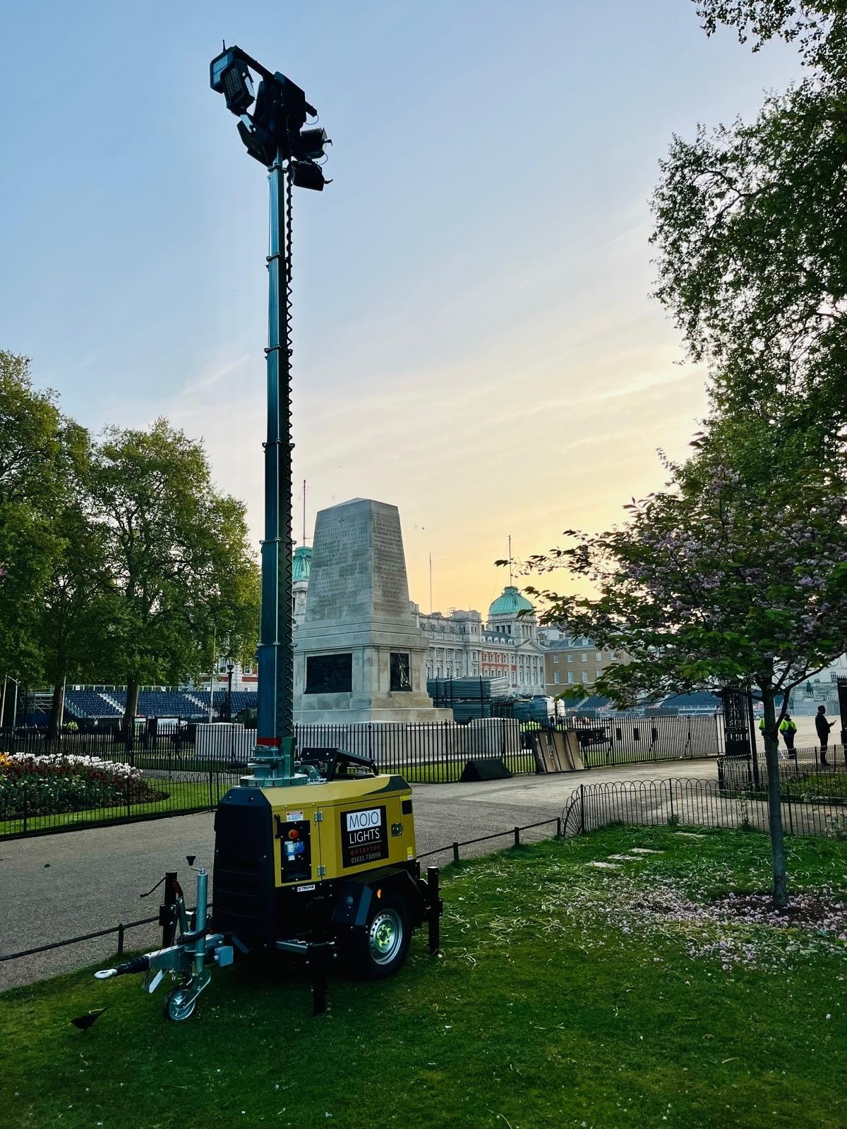 Lighting tower in urban park setting